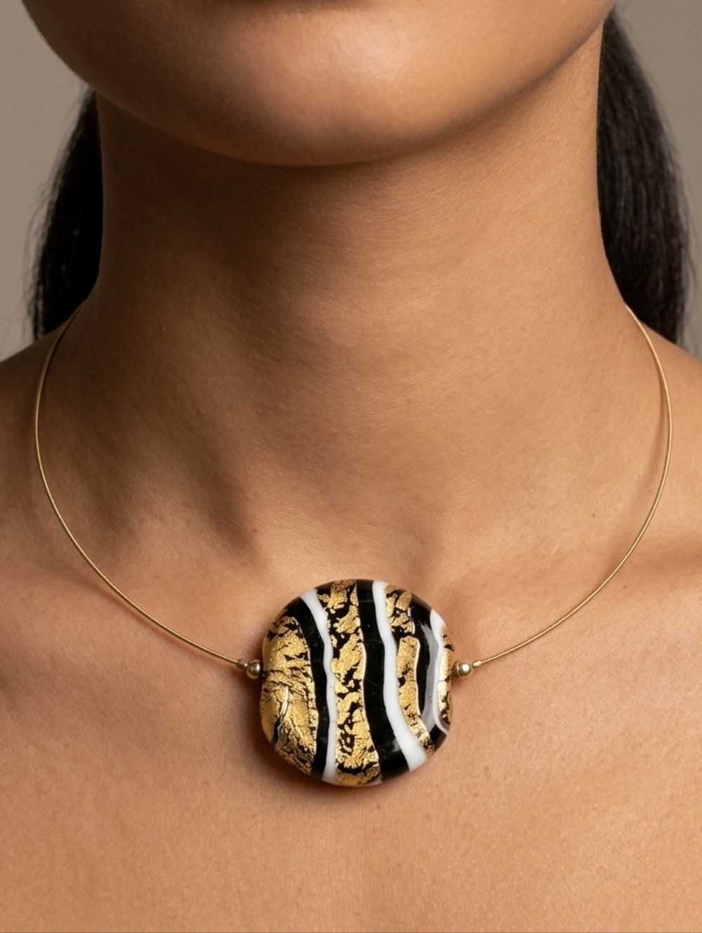 Murano Glass Choker Necklace - 24kt Gold Leaf - Italian Art Bohemian